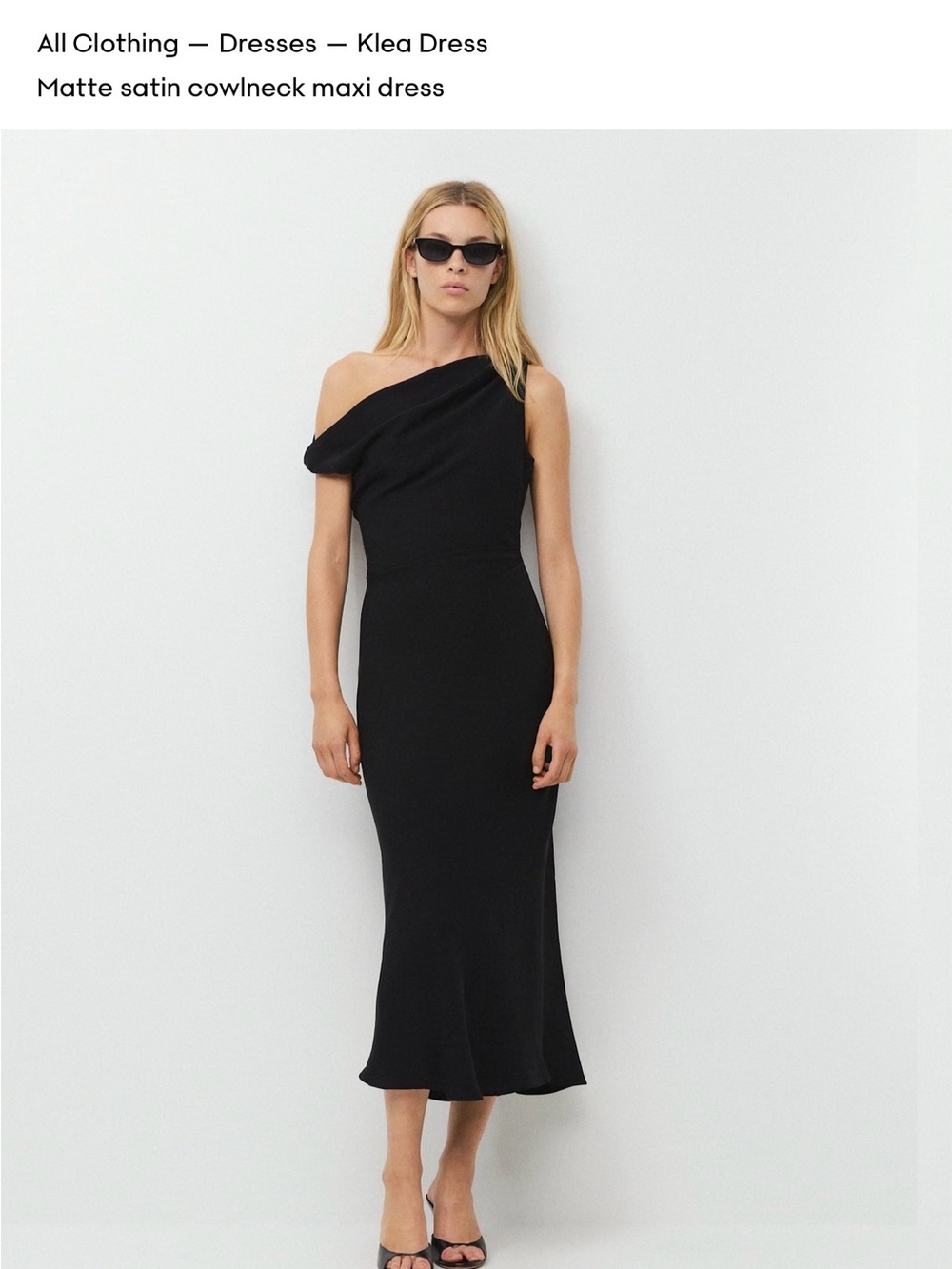 Aritzia Klea One-Shoulder Matte Satin Maxi Dress - Black